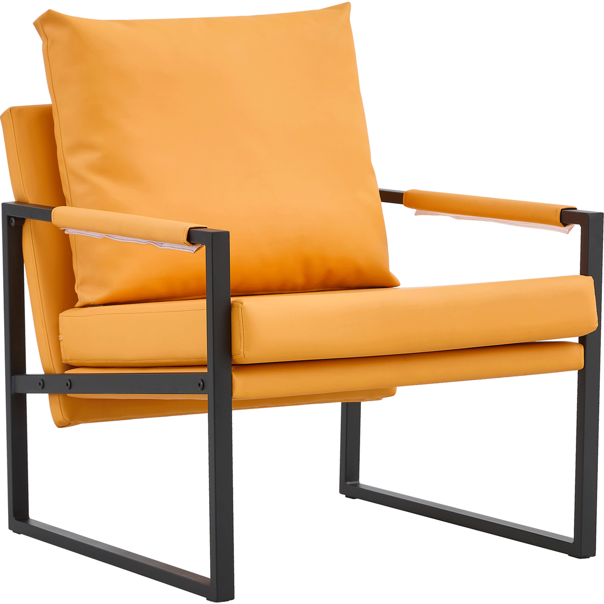 PU Leather Accent Arm Chair Mid Century Upholstered Armchair with Metal Frame Extra-Thick Padded Backrest and Seat Cushion Sofa Chairs for Living Room (orange PU Leather + Metal Frame + Foam)SF-008