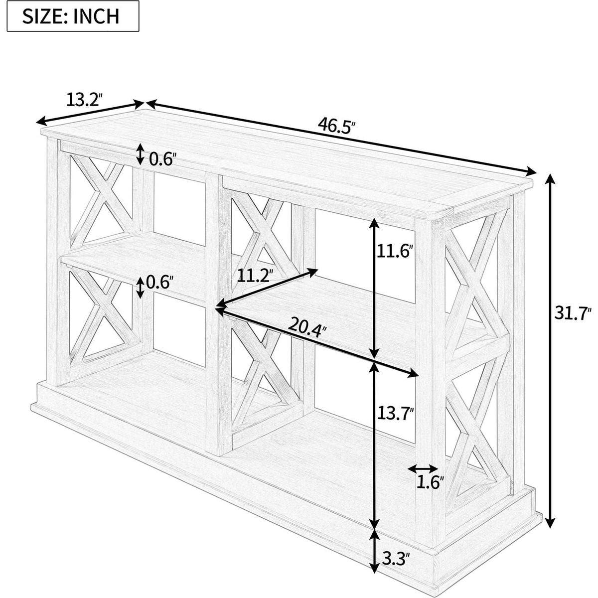 Console Table with 3-Tier Open Storage Spaces and " X"