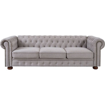 Chesterfield sofa in linen fabric (Light Grey)