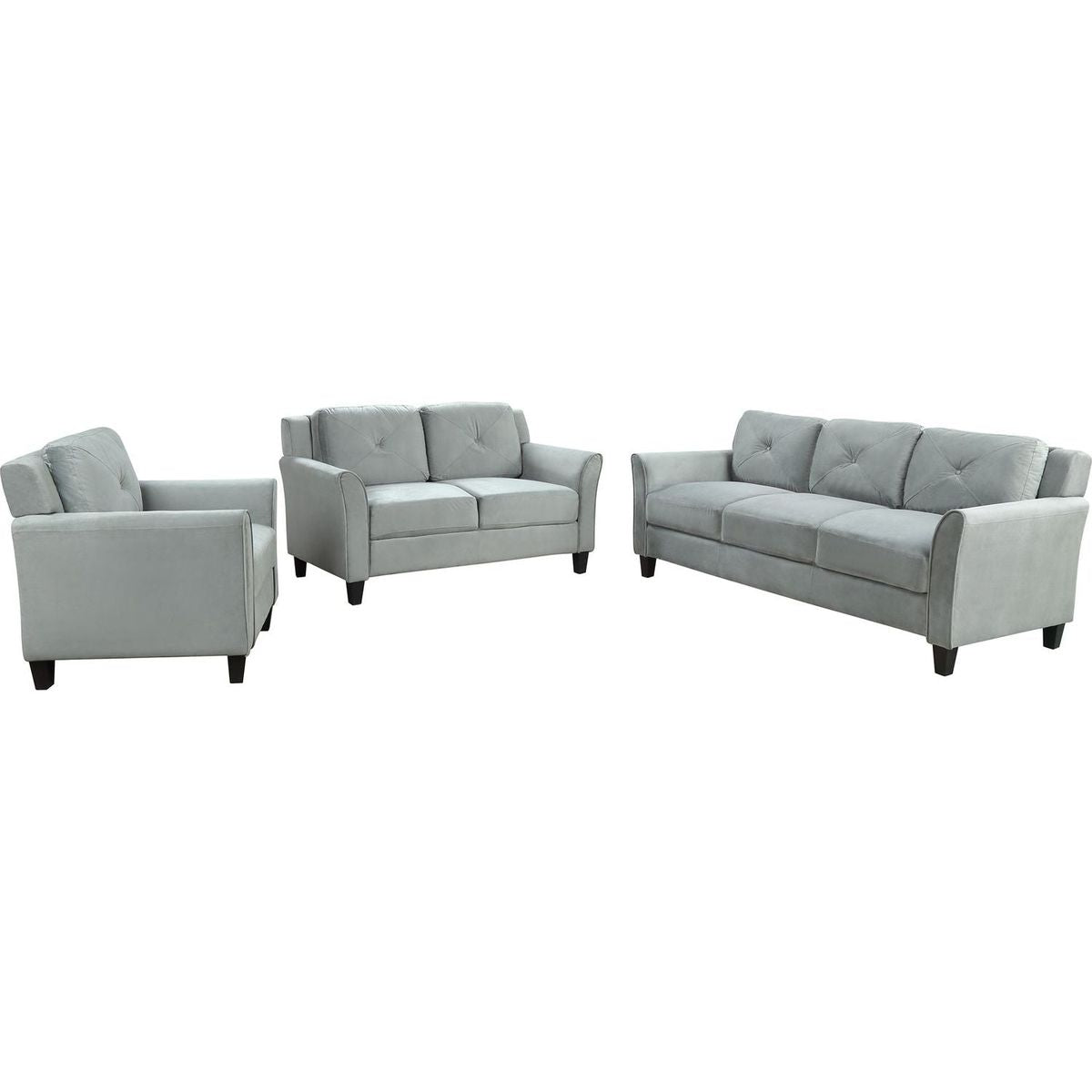 Button Tufted 3 Piece Chair Loveseat Sofa Set