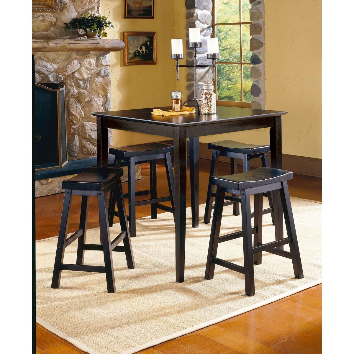 Black Finish 24-inch Counter Height Stools Set of 2pc Saddle Seat Solid Wood Casual Dining Home Furniture