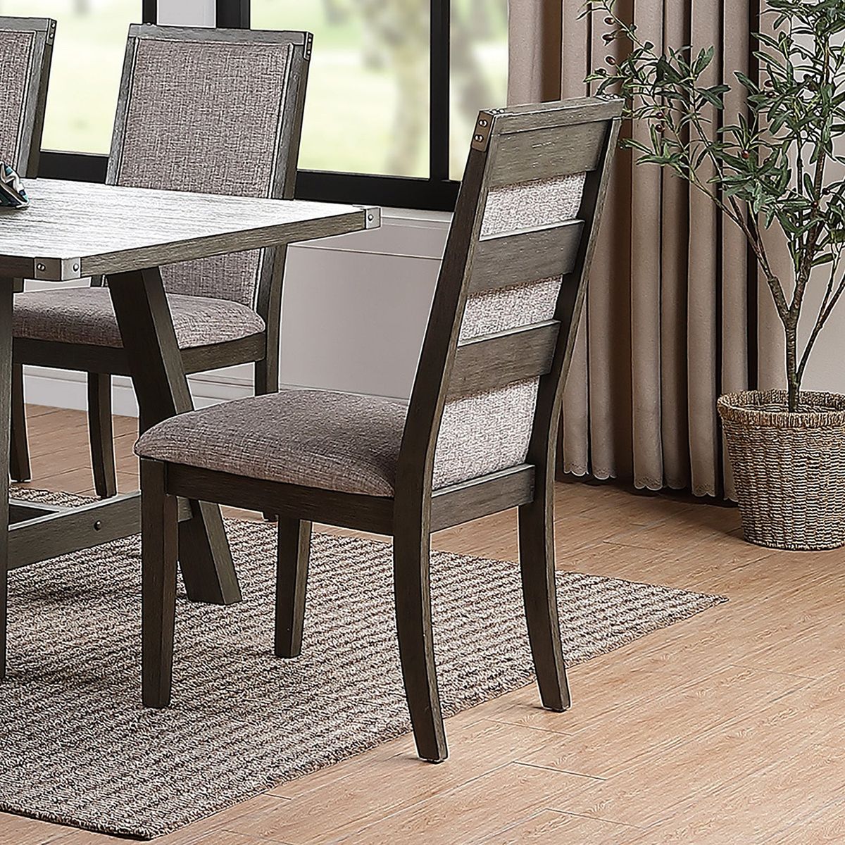 Dining Chair With Upholstered Cushion, Grey (Set of 2)