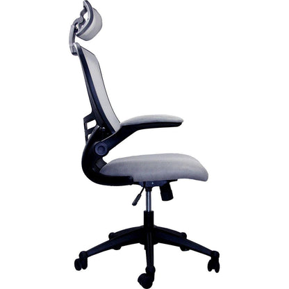 Modern High-Back Mesh Executive Office Chair with Headrest and Flip-Up Arms, Silver Grey