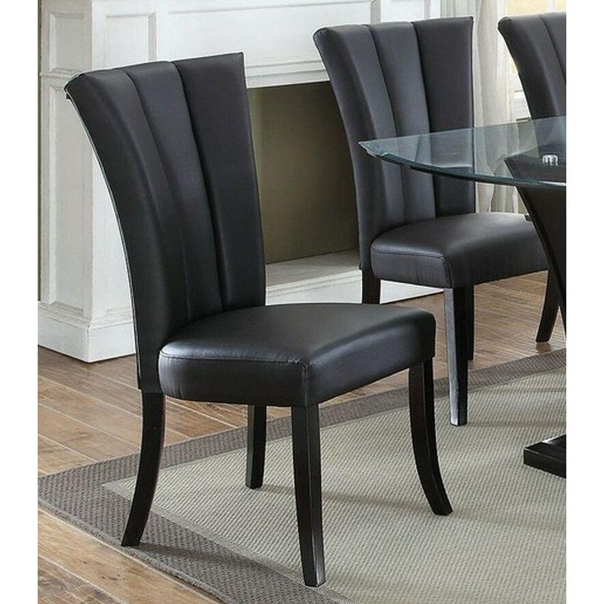 Black Faux Leather Upholstered Lines back Set of 2pc Chairs Dining Room Wide Flair back Chair