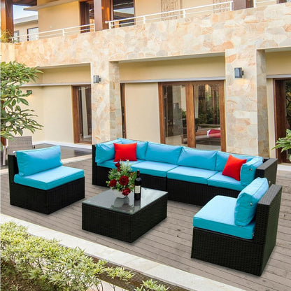 5 Pieces PE Rattan sectional Outdoor Furniture Cushioned U Sofa set with 2 Pillow