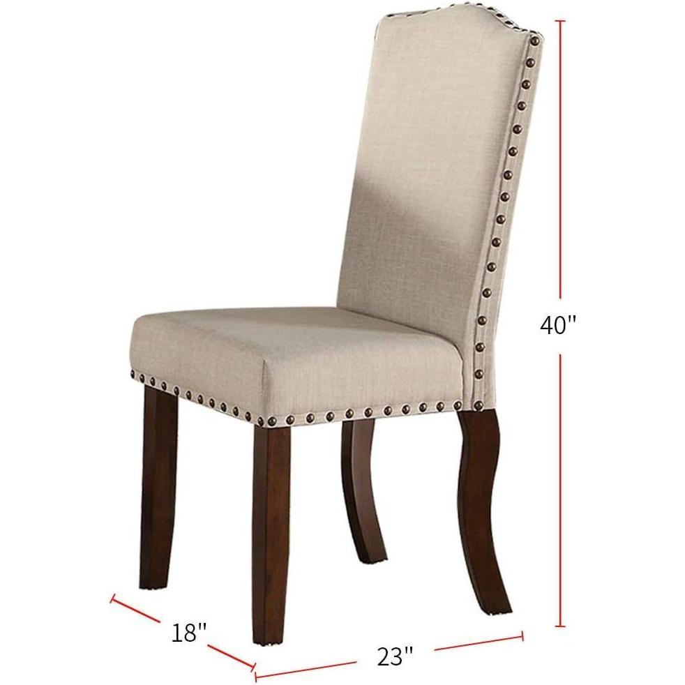 Classic Cream Upholstered Cushion Chairs Set of 2pc Dining Chair Nailheads Solid wood Legs Dining Room