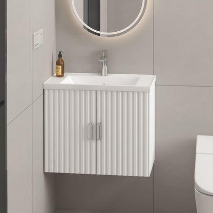 24" Floating Wall Mounted Bathroom Vanity with White Porcelain Sink and Soft Close Doors