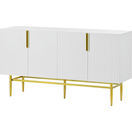 Modern Elegant 4-door Sideboard Gold Metal Handle Buffet Cabinet for Dining Room, Living Room, Bedroom, Hallway (White)