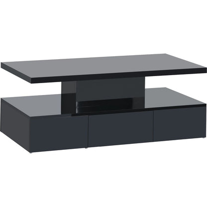 Modern Glossy Coffee Table With Drawer, 2-Tier Rectangle Center Table with Plug-in 16 colors LED lighting for Living room, 39.3" x19.6" x15.3"