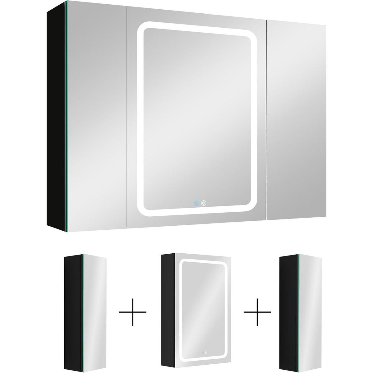 40x30 Inch LED Bathroom Medicine Cabinet Surface Mount Double Door Lighted Medicine Cabinet, Medicine Cabinets for Bathroom with Mirror Defogging, Dimmer Black