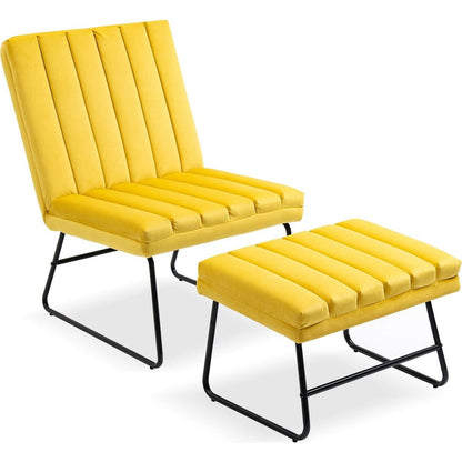 Yellow Modern Lazy Lounge Chair, Contemporary Single Leisure Upholstered Sofa Chair Set