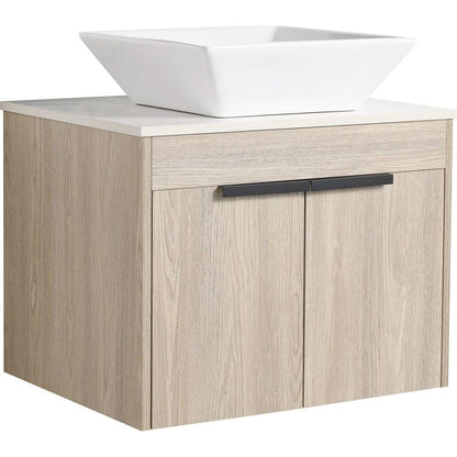 24" Modern Design Float Bathroom Vanity With Ceramic Basin Set, Wall Mounted White Oak Vanity With Soft Close Door, KD-PackingD-Packing Pieces