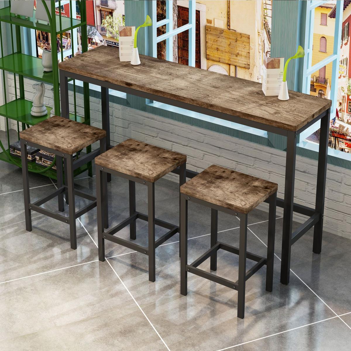 Modern Design Kitchen Dining Table, Pub Table, Long Dining Table Set with 3 Stools, Easy Assembly, Natural