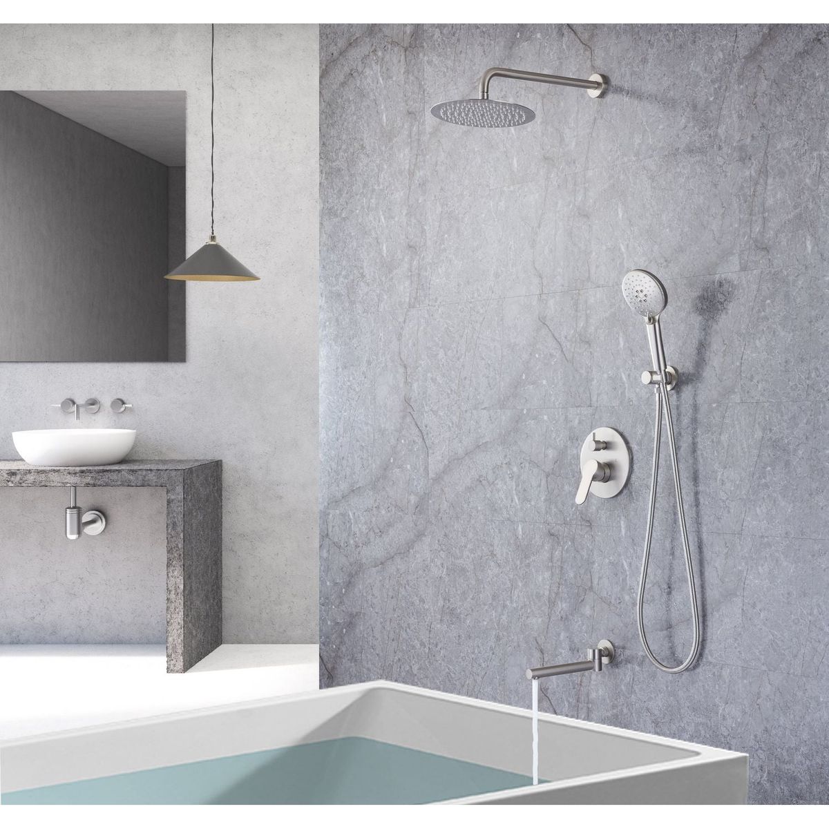 Tub Shower Faucets Sets Complete Bathtub Faucet Set Brushed Nickel Bathtub Shower System with Tub Spout, Bathroom Tub and Shower Faucet Combo Trim Kit with Rough-in Valve