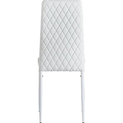 White modern minimalist dining chair fireproof leather sprayed metal pipe diamond grid pattern restaurant home conference chair set of 6