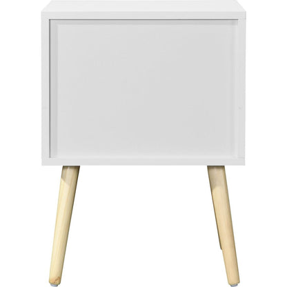 Side Table with 2 Drawer and Rubber Wood Legs, Mid-Century Modern Storage Cabinet for Bedroom Living Room Furniture, White