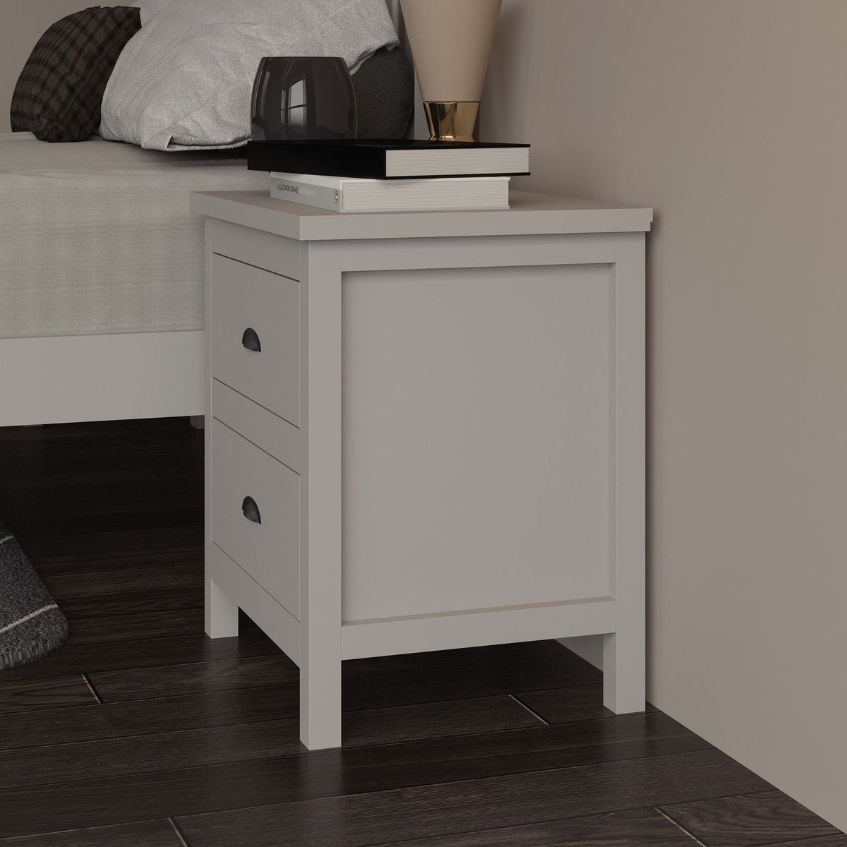 Versatile Gray 2-Drawers Nightstand, Bedside Table, End Table for Living Room Bedroom Assembled with Sturdy Solid Wood