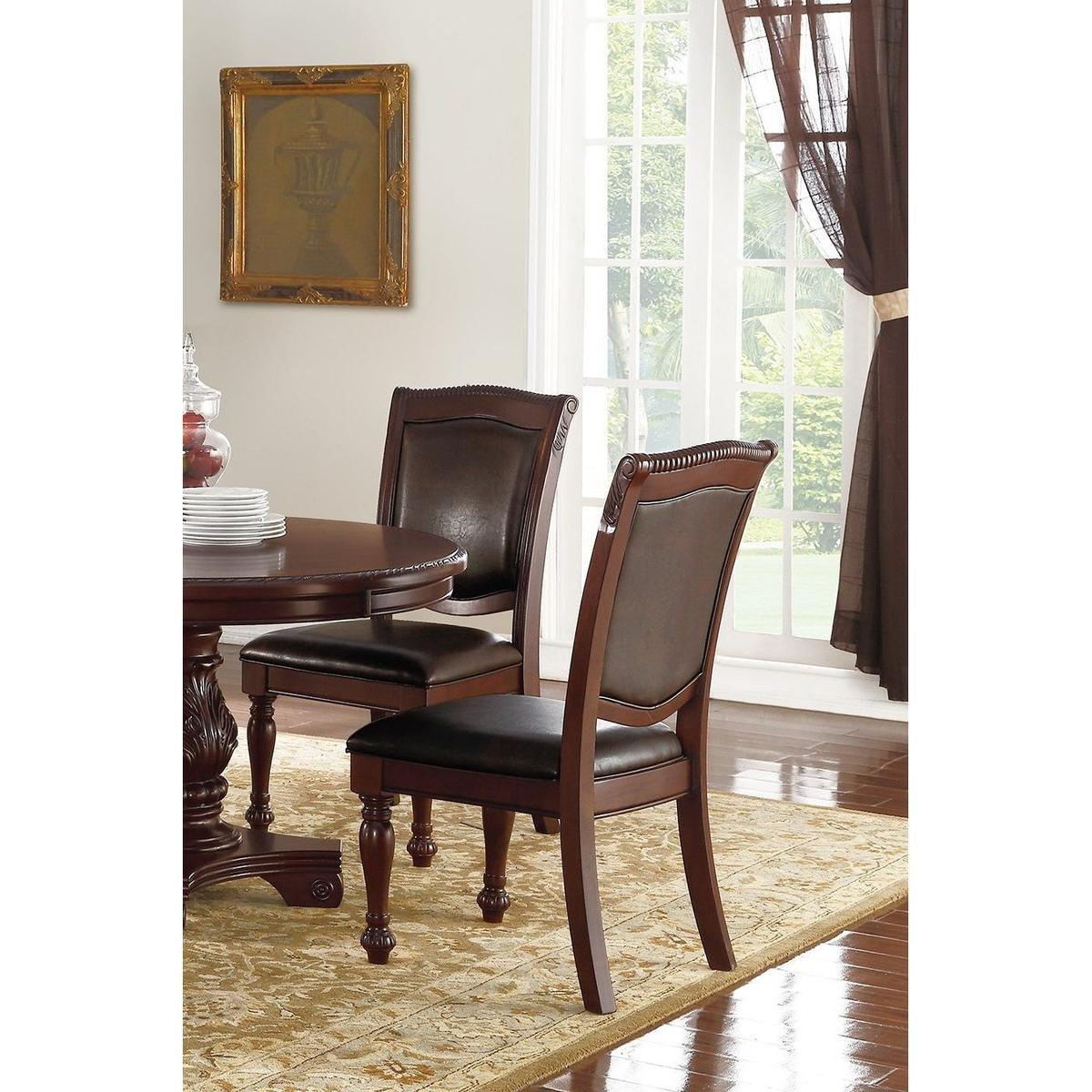 Gorgeous Formal Set of 2 Side Chairs Brown Color Rubberwood Dining Room Furniture Faux Leather Upholstered Seat