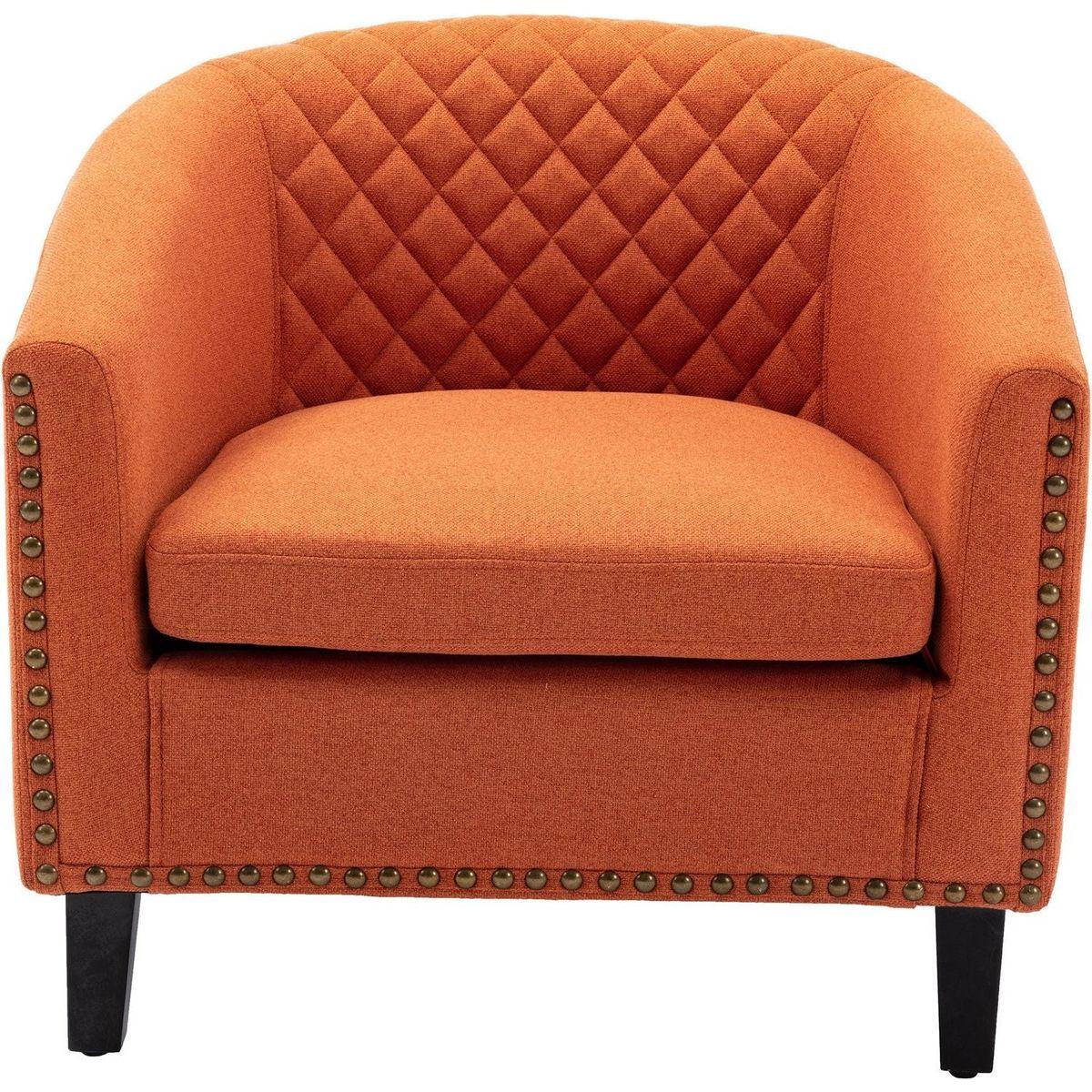 accent Barrel chair living room chair with nailheads and solid wood legs Orange linen