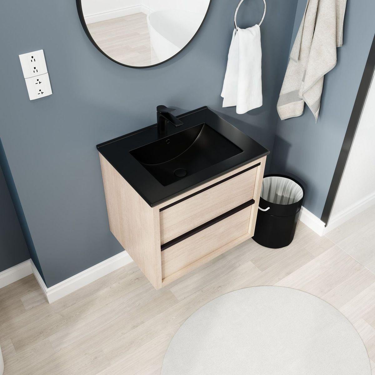 24" Bathroom Vanity, With Black Ceramic Sink And 2 Soft Close Drawers (BLO-G-BL9060BK)W1286S