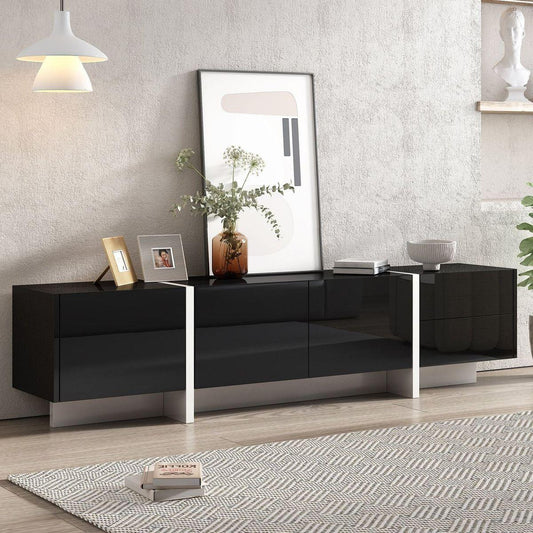 White & Black Contemporary Rectangle Design TV Stand, Unique Style TV Console Table for TVs Up to 80" Modern TV Cabinet with High Gloss UV Surface for Living Room.