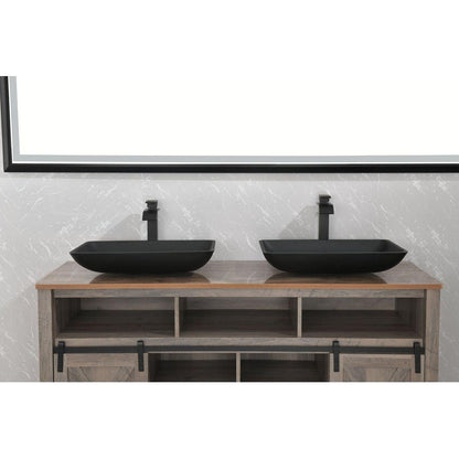 14.38" L -22.25" W -4-3/8 in. H Matte Shell Glass Rectangular Vessel Bathroom Sink in Black with Faucet and Pop-Up Drain in Matte Black