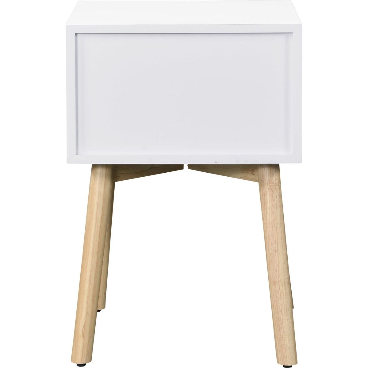 Side Table, Bedside Table with 2 Drawers and Rubber Wood Legs, Mid-Century Modern Storage Cabinet for Bedroom Living Room, White