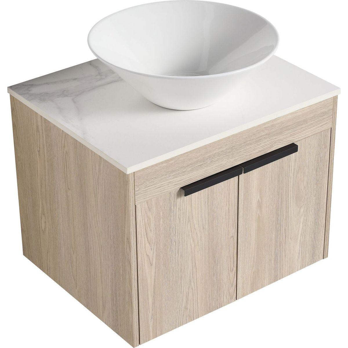 24" Modern Design Float Bathroom Vanity With Ceramic Basin Set, Wall Mounted White Oak Vanity With Soft Close Door, KD-PackingD-Packing Pieces