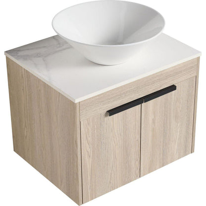 24" Modern Design Float Bathroom Vanity With Ceramic Basin Set, Wall Mounted White Oak Vanity With Soft Close Door, KD-PackingD-Packing Pieces
