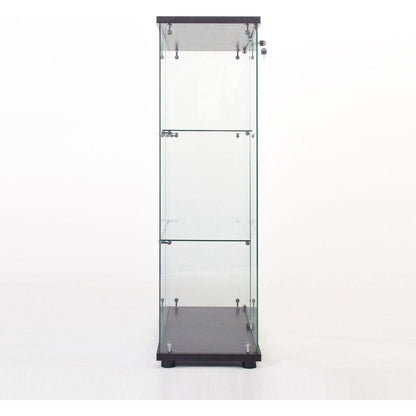 One Door Glass Cabinet Glass Display Cabinet with 3 Shelves, Black - Streamdale Furniture