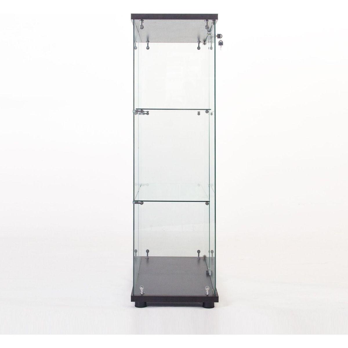 Two Door Glass Cabinet Glass Display Cabinet with 3 Shelves, Black - Streamdale Furniture