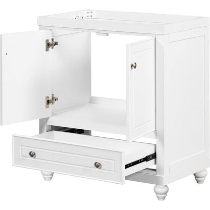 30" Bathroom Vanity without Sink, Base Only, Cabinet with Doors and Drawer, Solid Frame and MDF Board, White