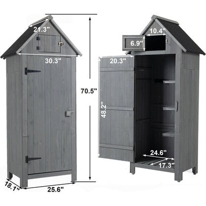 30.3" L X 21.3" W X 70.5" H Outdoor Storage Cabinet Tool Shed Wooden Garden Shed Gray