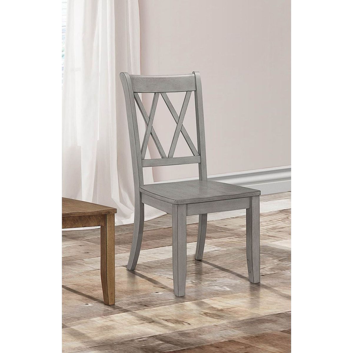 Casual Gray Finish Side Chairs Set of 2 Pine Veneer Transitional Double-X Back Design Dining Room Furniture