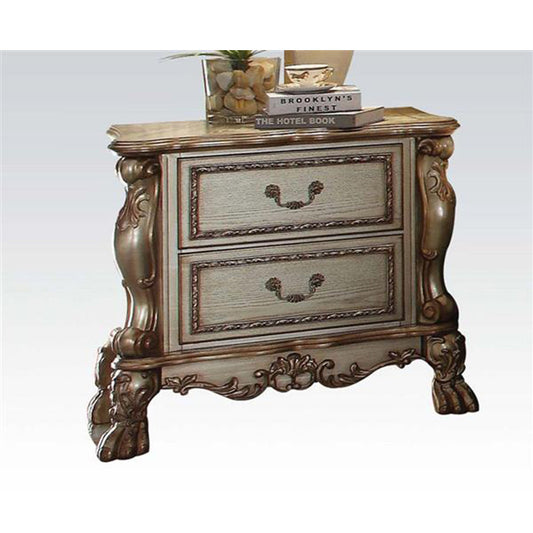 Dresden Nightstand in Gold Patina & Bone