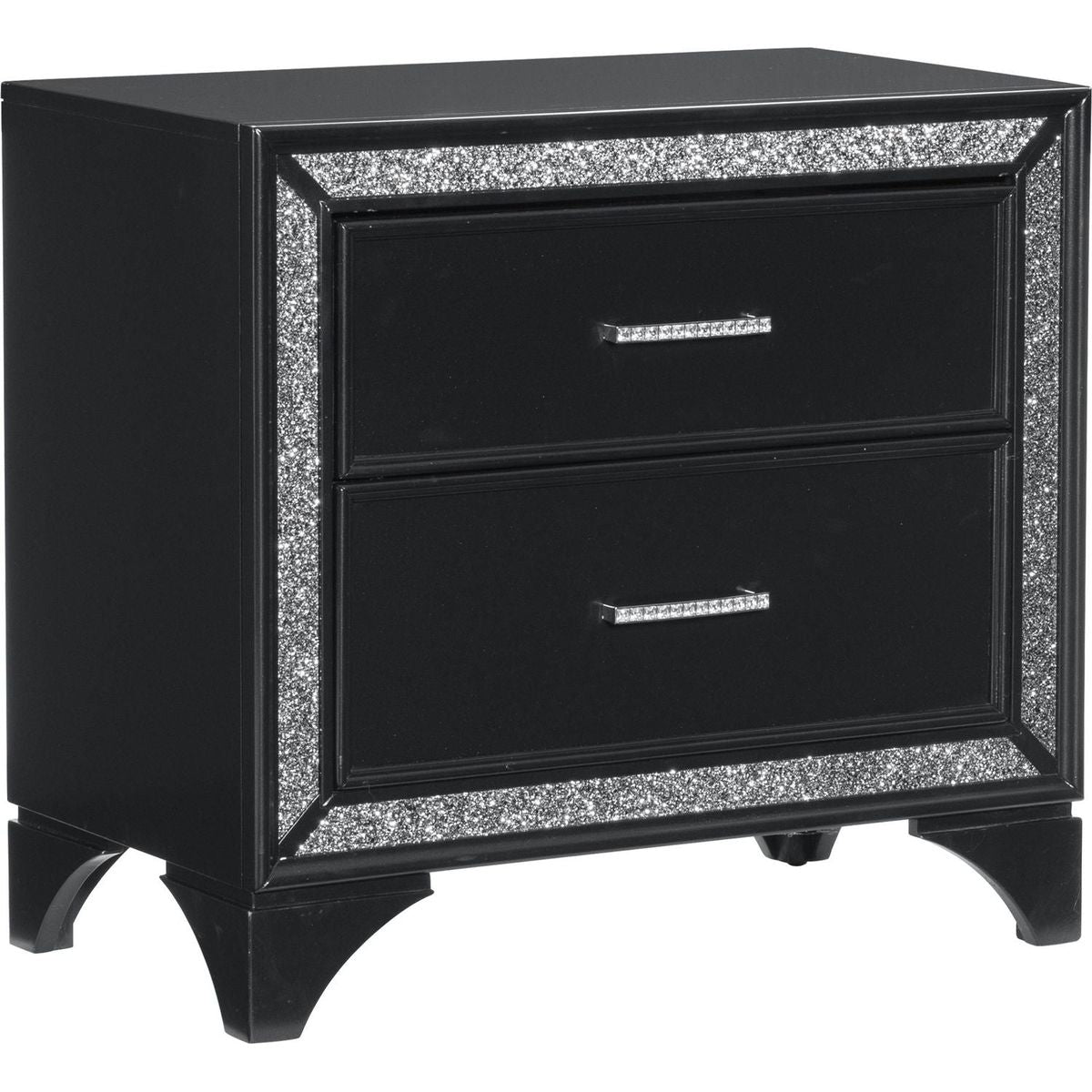 Glamourous Peal Black Metallic Finish 1pc Nightstand of 2x Drawers Faux Crystal Handles Modern Bedroom Wooden Furniture