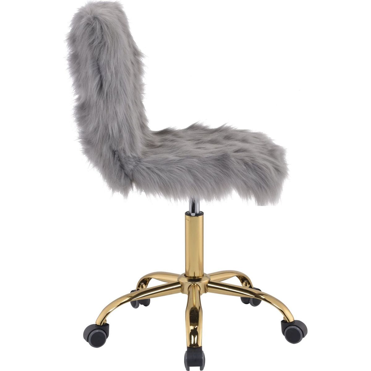 Arundell Office Chair in Gray Faux Fur & Gold Finish