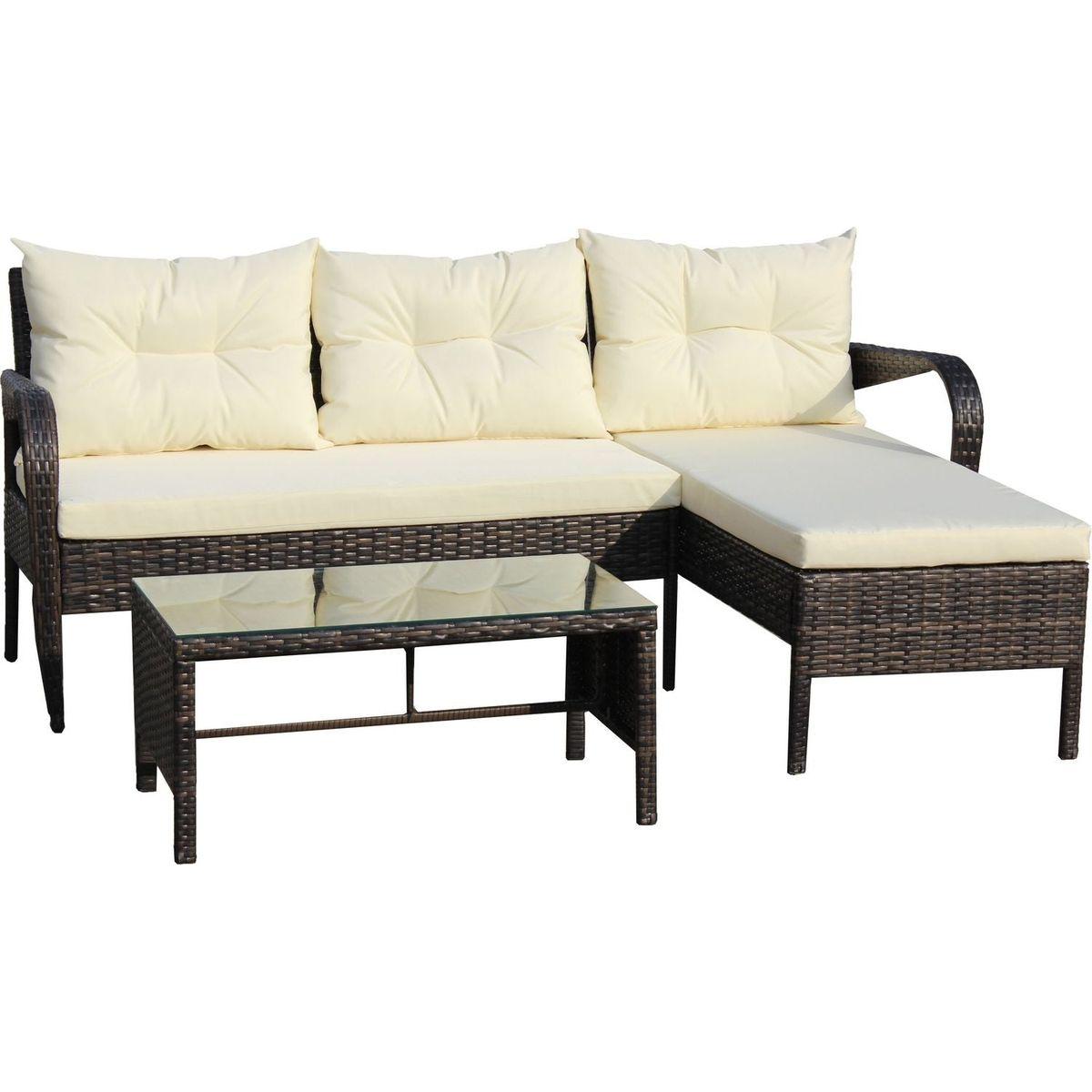 Outdoor patio Furniture sets 3 piece Conversation set wicker Ratten Sectional Sofa With Seat Cushions(Beige Cushion)