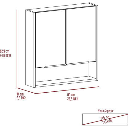 Jaspe Mirror Cabinet, Three Internal Shelves, One Open Shelf, Double Door Cabinet -White