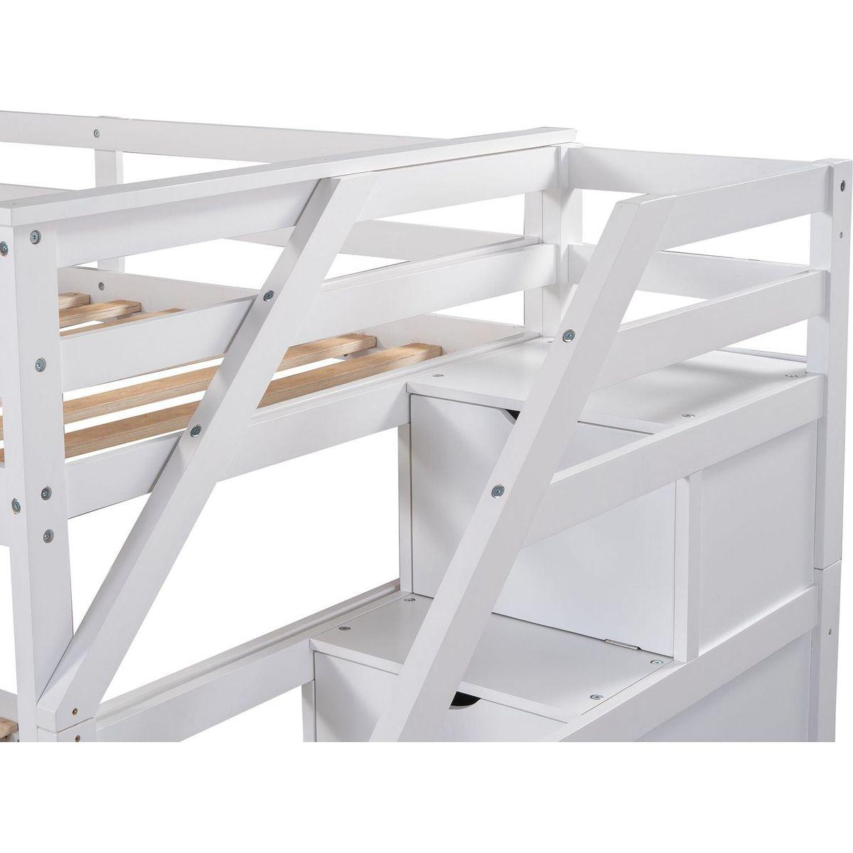 Twin-Over-Twin Bunk Bed with Twin Size Trundle and 3 Storage Stairs, White - Streamdale Furniture