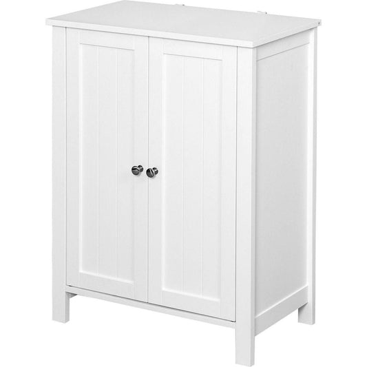 Bathroom Floor Storage Cabinet with Double Door Adjustable Shelf, White - Streamdale Furniture