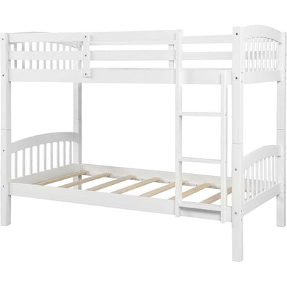 Twin Over Twin Bunk Bed with Ladder, White - Streamdale Furniture
