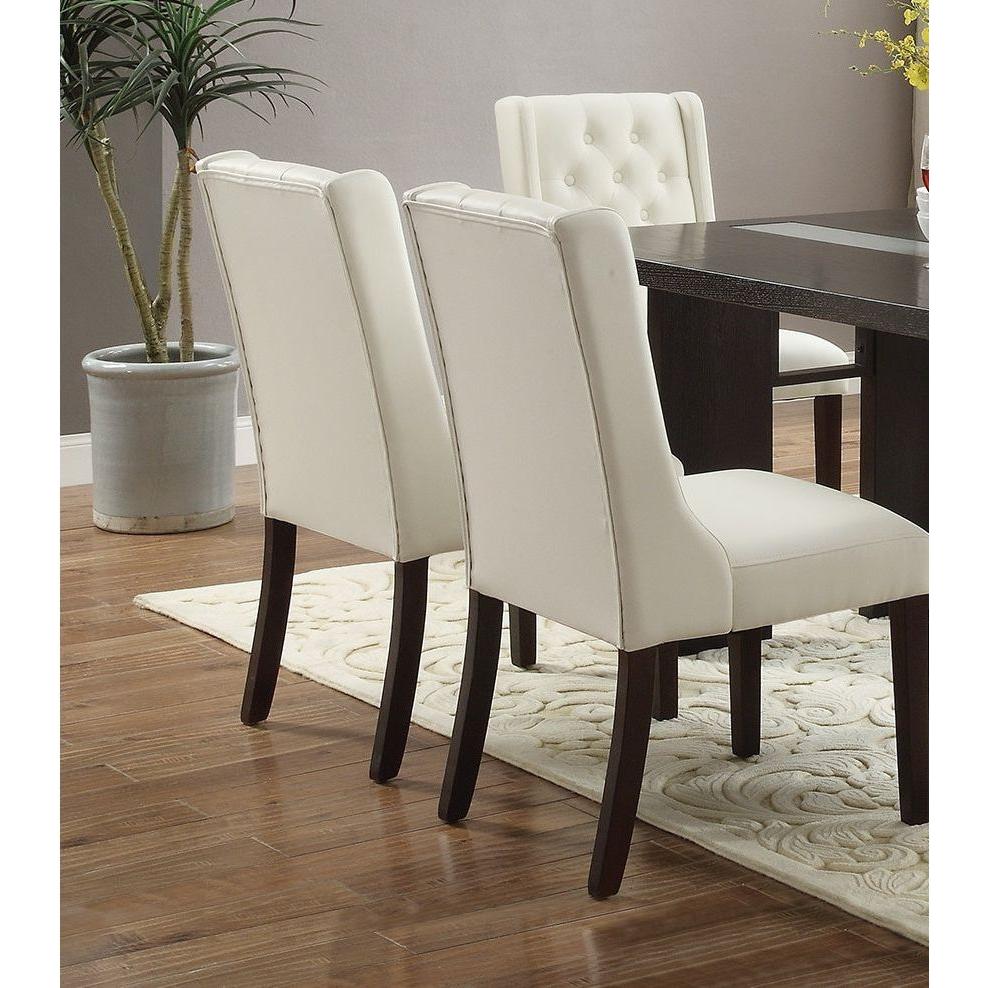 Modern Faux Leather White Tufted Set of 2 Chairs Dining Seat Chair