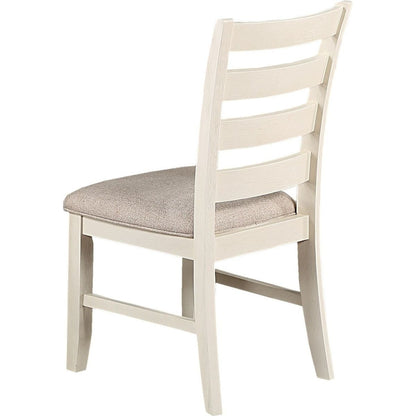 White Classic 2pcs Dining Chairs Set Rubberwood Beige Fabric Cushion Seats Ladder Backs Dining Room Furniture Side Chair