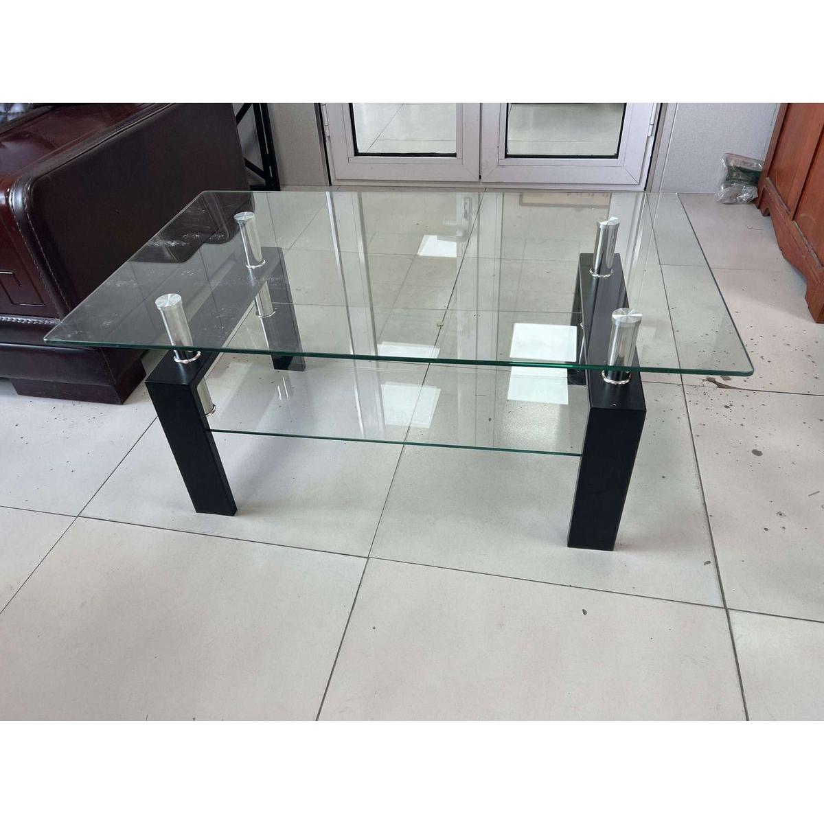 Tempered Clear Glass Coffee Table, 2-Layers Coffee Table Living Room Center Table