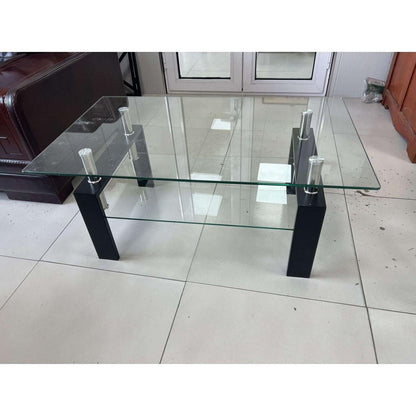 Tempered Clear Glass Coffee Table, 2-Layers Coffee Table Living Room Center Table