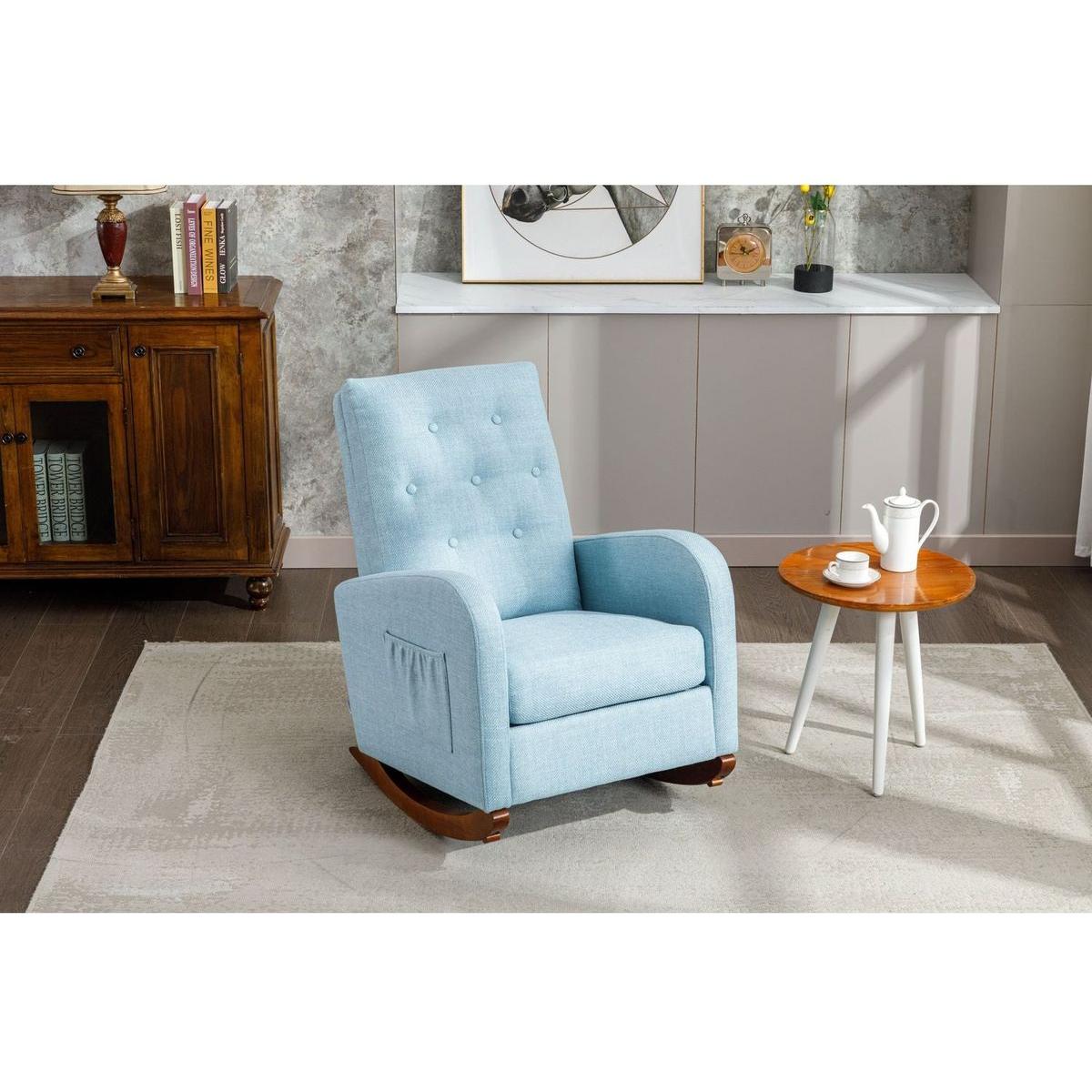 High Back Rocking Chair Nursery Chair .Comfortable Rocker Fabric Padded Seat .Modern High Back Armchair