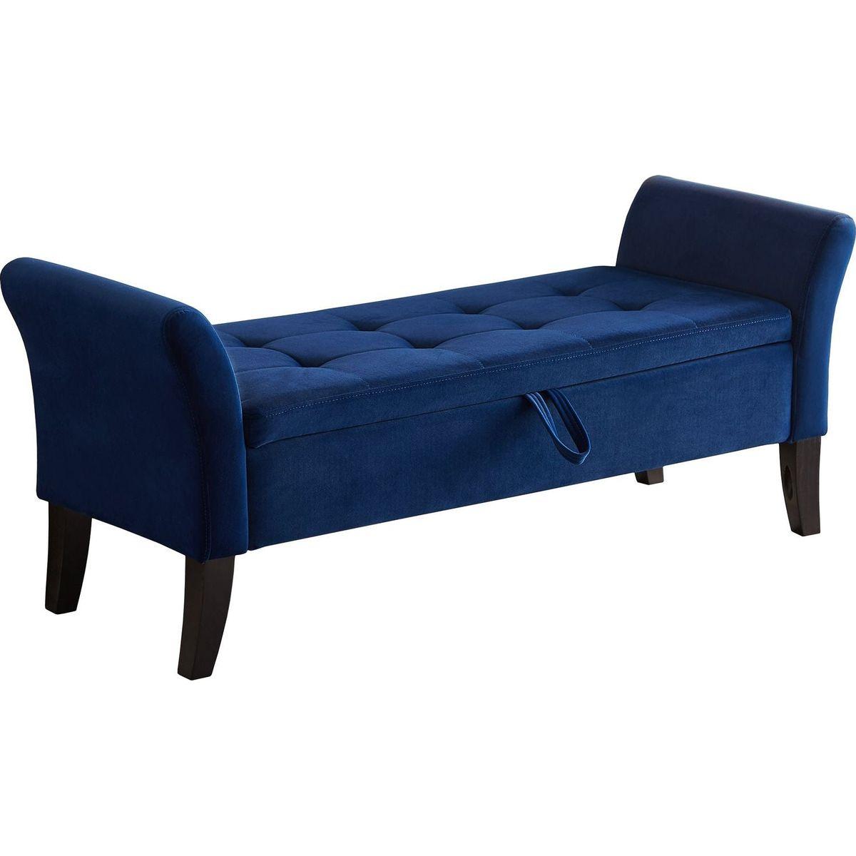 51.5" Bed Bench with Storage Navy Blue Velvet - Streamdale Furniture