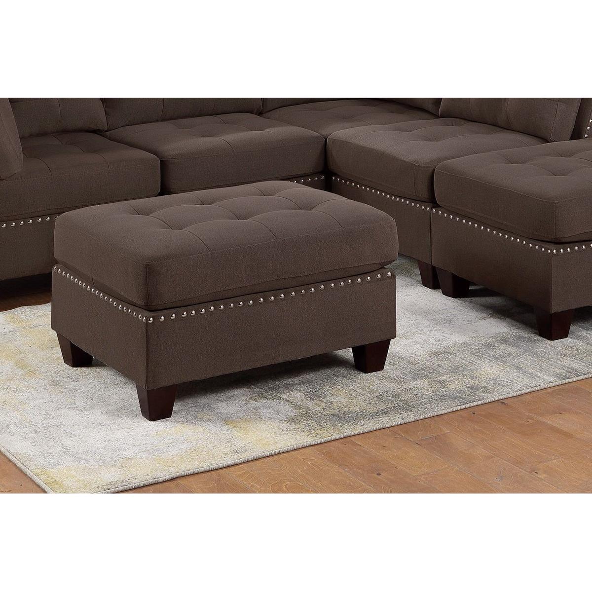 Contemporary Modular Sectional 6pc Set Living Room Furniture Corner Sectional Black Coffee Linen Like Fabric Tufted Nail heads 2x Corner Wedge 2x Armless Chair and 1x Ottoman