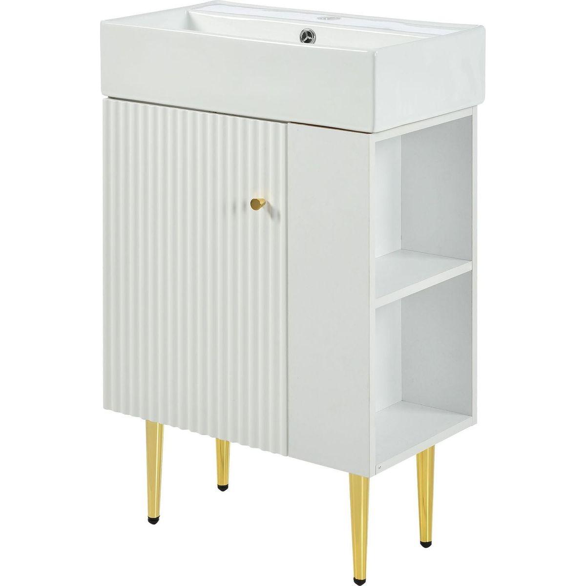 21.6" white Bathroom vanity, Combo Cabinet, Bathroom Storage Cabinet, Single Ceramic Vessel Sink, Right side storage